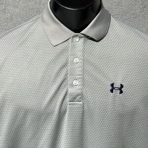 Vintage Under Armour Polo Shirt Men's L Textured Gray Golf Short Sleeve